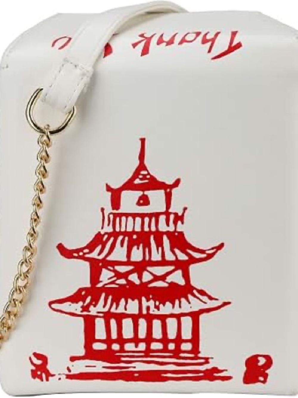 White Crossbody Bag with Red Pagoda Print - Stylish Women’s Shoulder Bag